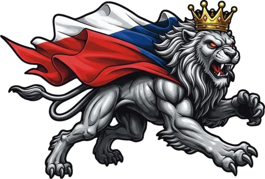 Královský český lev s vlajkou
