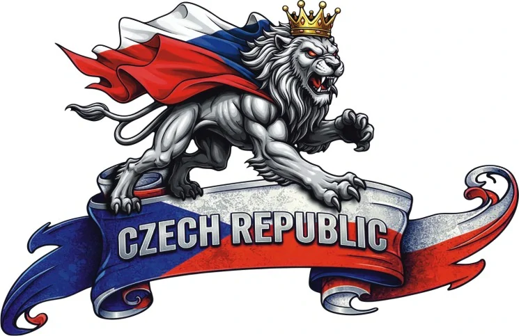 Královský český lev s vlajkou
