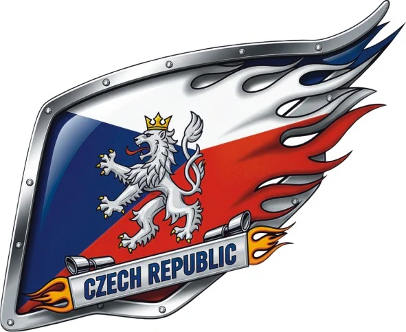 Stylizované kovové křídlo s plameny
