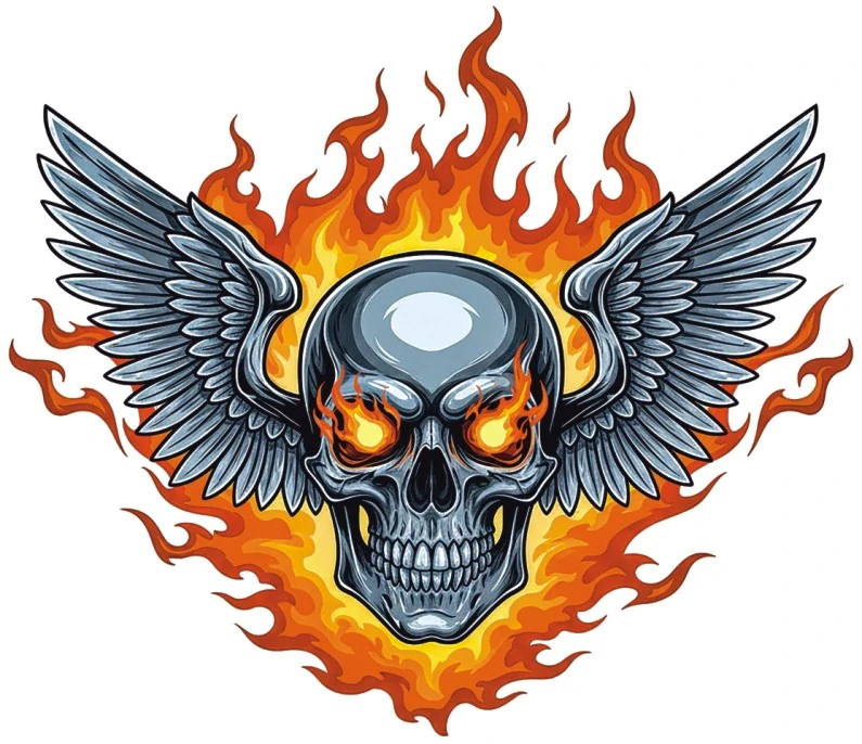 samolepka Flaming Winged Skull