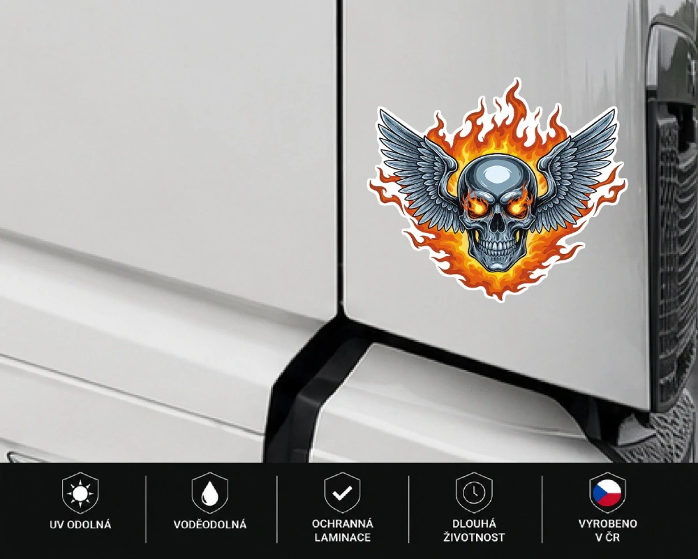 samolepka Flaming Winged Skull
