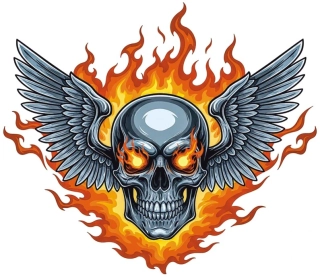 samolepka Flaming Winged Skull
